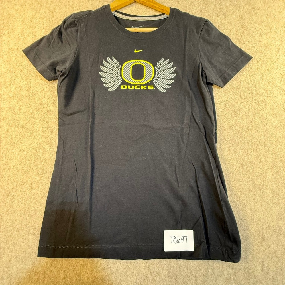 Nike Oregon Ducks Womens Slim Fit T-Shirt Black Neon Yellow Wings Size M Medium